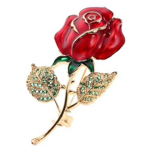 Healvian Strassbrosche Blumenbrosche Rosenbrosche Für Damen Rote Rosennadel Rote Blumenbrosche Vintage Strassblumenbrosche Schmuckkleidbrosche Stilvolle Rosenblumenbroschen Für Kleider von Healvian