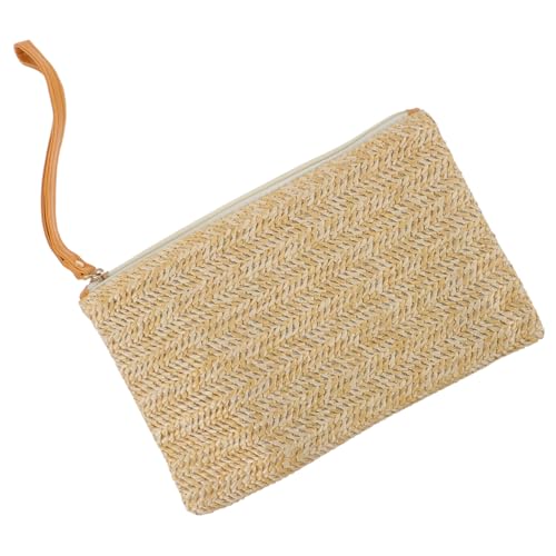 Healvian Straw Clutch Tasche Damen Sommer Leicht Geflochten mit Reißverschluss Kleine Strandtasche Handgelenk Handtasche für Alltag Urlaub von Healvian