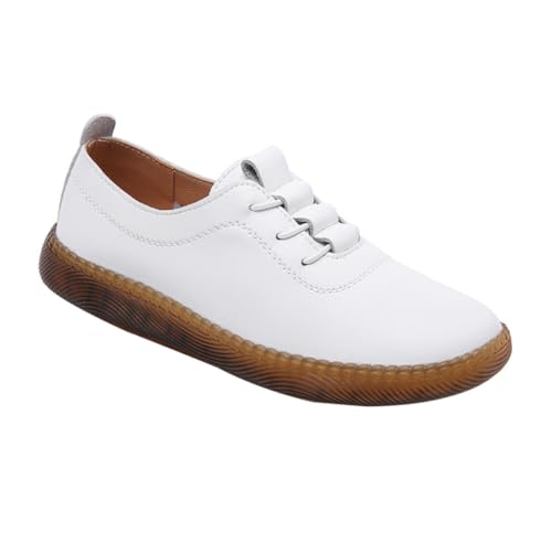 Healvian Stylische Damen Lederschuhe Flach Herbst Freizeit Schuhe Atmungsaktiv rutschfest Alltagsschuh Weiß von Healvian