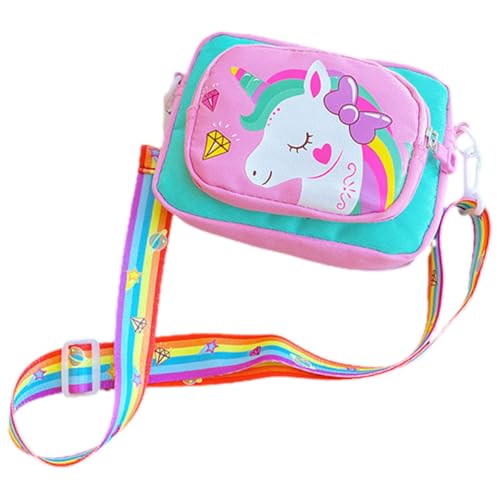Healvian Süße Einhorn Kindertasche Mädchen Schultertasche Crossbody Bag Vielseitig Tragbar Als Handtasche Münzbeutel Und Handyhülle Modisches Cartoon Design Für Kleine Mädchen Rosa von Healvian