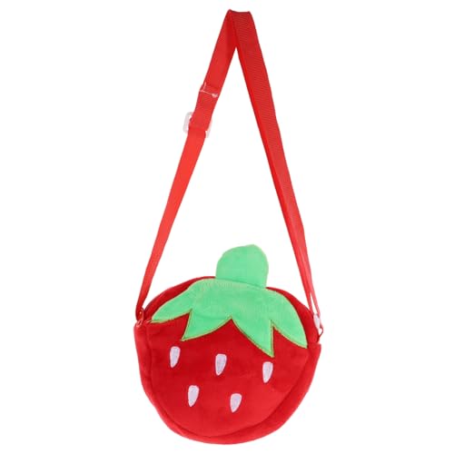 Healvian Süße Erdbeer Plüsch Crossbody Tasche mit Reißverschluss Freizeit Umhängetasche für Mädchen Fruchtförmige Kleine Freizeit Pouch in Rot Praktische Schultertache Zufällige Farbe von Healvian