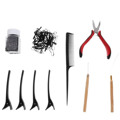 Healvian Teiliges Haarverlängerungs mit Haarnadel Tip Perlen und Häkelnadel Dunkle Farbe Langlebiges Zubehör Geeignet für Anfänger und Profis Praktisches Haarverlängerungs Zufällige Farbe von Healvian