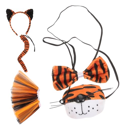 Healvian Tiger Cosplay Set Teilig mit Plüsch Tigerohren Haarreif Schleife und Nase Leichtes Langlebiges Halloween Kostüm Zubehör für Damen und Herren mit Passendem Orange Schwarzem Tüllrock Healvian Tiger Cosplay Set Teilig mit Plüsch Tigerohren Haarreif Schleife und Nase Leichtes Langlebiges Halloween Kostüm Zubehör für Damen und Herren mit Passendem Orange Schwarzem Tüllrock von Healvian