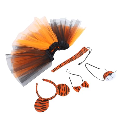 Healvian Tiger Cosplay Set mit Weichen Plüschohren Schleife und Tüllrock Leichtes Langlebiges Tierkostüm Accessoire für Halloween Fotoshooting und Karneval von Healvian