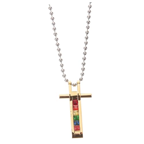 Healvian Titanstahl Pride Kreuz Anhänger Halskette Regenbogen Zirkonia Schmuck für Männer Leichtes Dekoratives Ornament zu Valentinstag und Geburtstag Modisches Accessoire von Healvian
