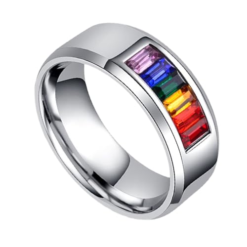 Healvian Titanstahl Ring mit Bunten Strasssteinen Stilvoller Pride Schmuck für Herren und Damen Langlebig Glänzend Modisches Accessoire Perfektes für Lgbt Unterstützer von Healvian