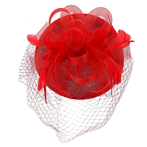Healvian Top -Hut -Kopfschmuck Haarschmuck für Damen Brautkopfschmuck Haarschmuck für die Braut Hochzeit braut haar Kopfschmuck für die Braut Fascinator-Hut Braut Fascinator Leinengarn rot von Healvian