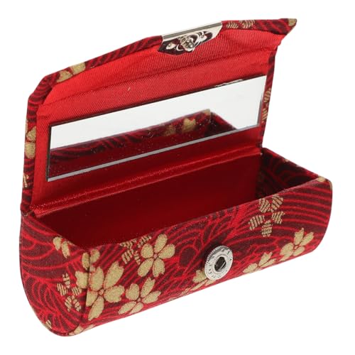 Healvian Tragbarer Lippenstifthalter Japanischer Stil Mini Lippenstiftbox Wellenmuster Rot Kleine Kosmetik Aufbewahrung Handtasche Für Damen Reise Camping Party von Healvian