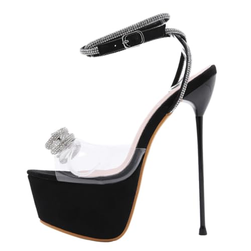Healvian Transparente Damen Sandalen mit Hohe PU Absatzschuhe Atmungsaktiv und Langlebig Modisch für Sommerliche Outdoor Anlässe Schwarz Healvian Transparente Damen Sandalen mit Hohe PU Absatzschuhe Atmungsaktiv und Langlebig Modisch für Sommerliche Outdoor Anlässe Schwarz von Healvian