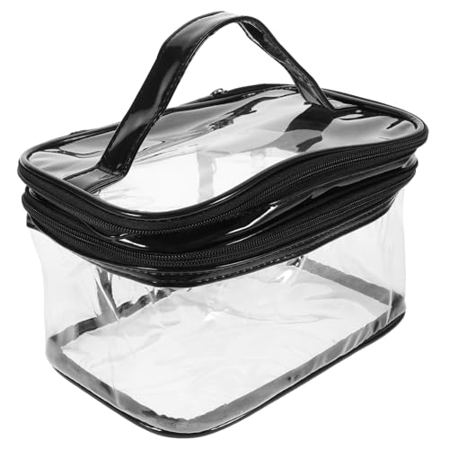 Healvian Transparente Doppellagige Kosmetiktasche Großes Fassungsvermögen Tragbare Make Up Tasche mit Henkel Multifunktionale Kulturbeutel Reise Toilettenartikel Organizer Schwarz von Healvian