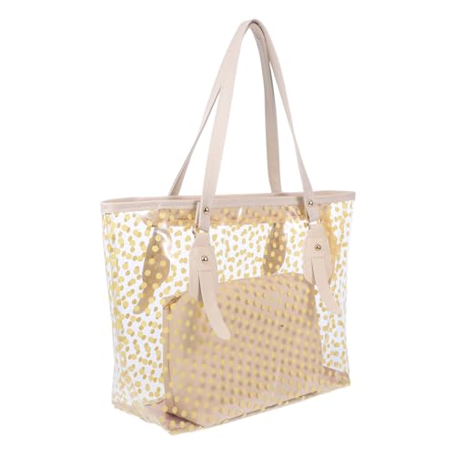 Healvian Transparente Umhängetasche Damen mit Reißverschluss Beige PU Material Leicht Große Kapazität Strandtasche mit Innentasche für Kosmetik Reise Alltag von Healvian
