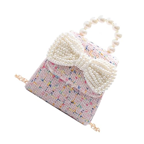 Healvian Umhängetasche mit Künstlicher Perlen Schleife Kleine Mädchen Handtasche Süße Crossbody Bag Geschenkidee für Alltag Reisen und Einkaufen von Healvian