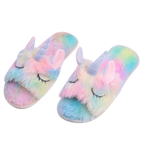 Healvian Unicorn Hausschuhe Winter Damen Herren Offene Zehen Warm Atmungsaktiv Rutschfest Leichte Indoor Pantoffeln für Herbst und Kalte Jahreszeit von Healvian