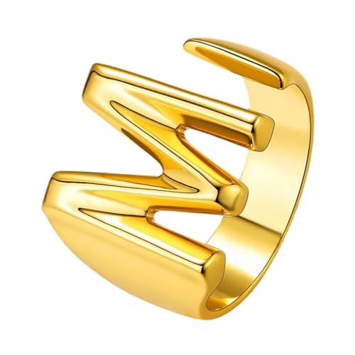 Healvian Unisex Offener Fingerring aus Messing mit Goldener Plattierung Modischer Buchstabenring in Großbuchstaben Verstellbar Elegantes Design als Geschenk für Damen und Herren von Healvian