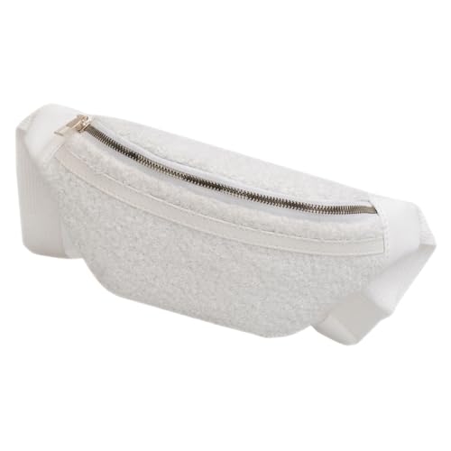 Healvian Verstellbare Damen Bauchtasche aus Flauschigem Plüsch Crossbody und Hüfttasche Vielseitig Tragbar für Schule Sport und Freizeit Leicht und Praktisch Uni Weiß von Healvian