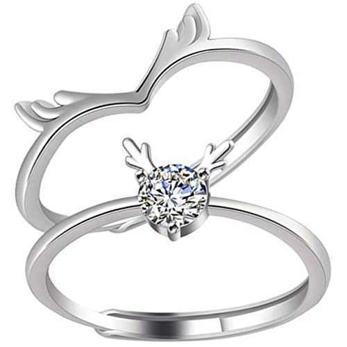 Healvian Verstellbare Partner Ringe mit Geweih Schmuck für Einstellbare Öffnung Romantisches Valentinstag Verführerische Verlobungsringe und Ihn von Healvian