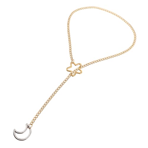 Healvian Verstellbare Y Förmige Punk Goth Kette mit Goldenem Mond und Sternanhänger Einstellbare Metallkonstruktion für Frauen und Mädchen Auffälliger Look für Partys und Rock Events von Healvian