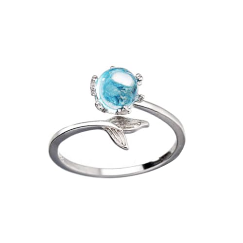Healvian Verstellbarer Damenring Meerjungfrau design mit Zirkonia Eleganter Offener Fingerring für Frauen Modisches Schmuckstück als zu Geburtstag Muttertag Jubiläum von Healvian