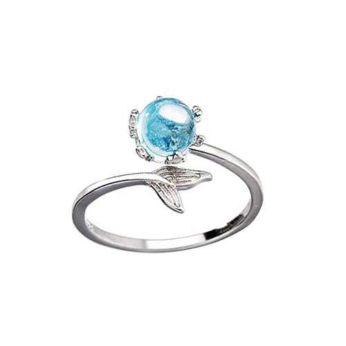 Healvian Verstellbarer Damenring mit Kreativem Fischschwanz Design Eleganter Offener Zirkonring Weißgold Stilvoller Schmuck für Frauen Mütter und Besondere Anlässe von Healvian