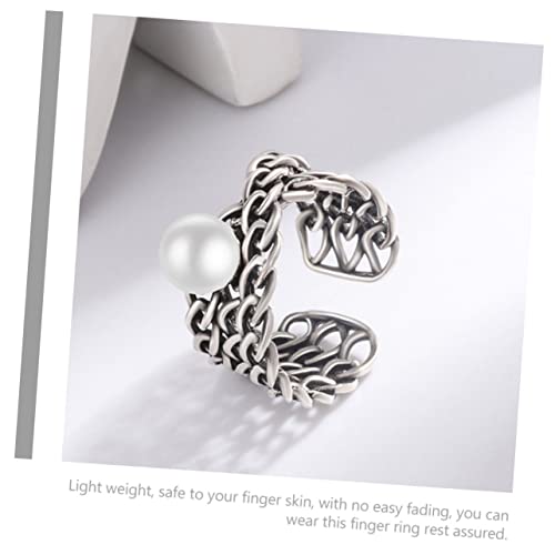 Healvian Verstellbarer Damenring mit Vintage Perle Mehrlagiger Geometrischer Schmuck Oberfläche Modischer Statement Fingerring für Teenager Langlebiges Kupfermaterial Alltag und Party von Healvian
