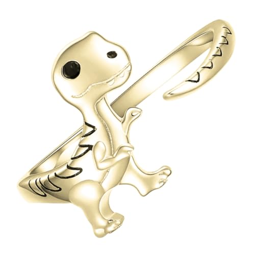 Healvian Verstellbarer Dinosaurier Ring Damen Herren Schmuck Kreativer Offener Fingerring Goldfarben Für Geburtstag Party Alltag von Healvian