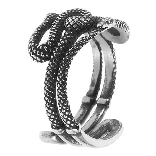 Healvian Verstellbarer Edelstahl Schlangenring Herren Retro Gothic Offener Fingerring Vintage Design Komfortabel für Alltag und Besondere Anlässe von Healvian