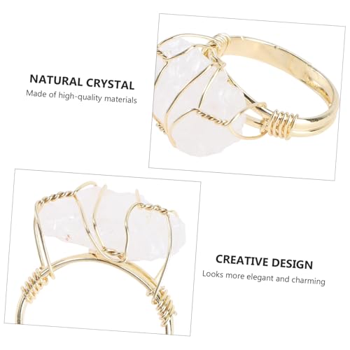Healvian Verstellbarer Natürlicher Kristallring für Damen Modischer Offener Fingerring aus Weißem Handgefertigter Schmuck Verformbar und Komfortabel Geeignet für Anlässe von Healvian