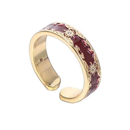Healvian Offener Emaille-blumenring Für Damen Im Chinesischen Stil Verstellbarer Ring Mit Roter Zirkonia Stapelbar Für Alltag Und Hochzeit Funkelndes Schmuckstück Mit Blütenblatt-design von Healvian