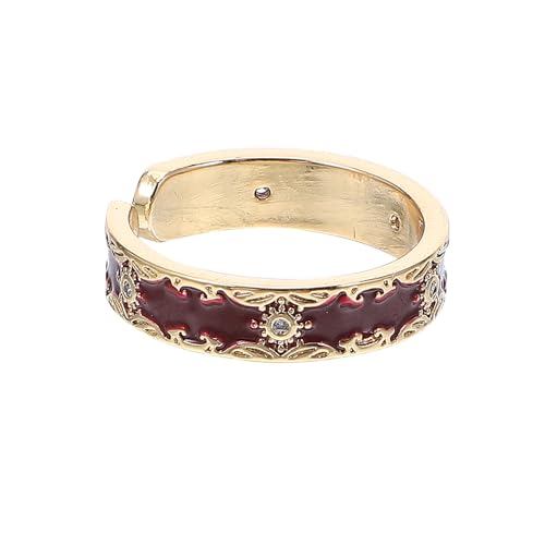 Healvian Verstellbarer Offener Damenring mit Emaillierter Blume Chinesischem Design Funkelnden Zirkonia Stapelbar Rotes Schmuckstück für Alltag und Hochzeit von Healvian