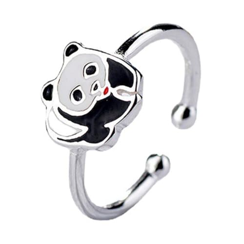 Healvian Verstellbarer Offener Panda finger ring Damen Silberfarbener Metallring Elegantes Schmuckgeschenk für Alltag und Party von Healvian