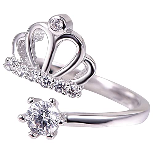 Healvian Verstellbarer Strassring für Damen Offener Kronenring Hautfreundlichem Material Ästhetischer Schmuck für Valentinstag und Geburtstag von Healvian