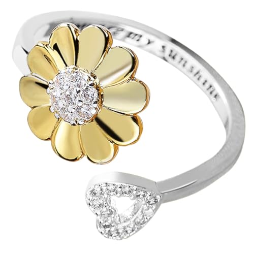 Healvian Verstellbarer Offener Sonnenblumenring Damen Schmuck Verstellbar Alloy Material Modisch Vielseitig für Party Alltag Hochzeit Cocktail Prom von Healvian