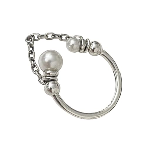 Healvian Verstellbarer Perlenring Damen Offener Ring mit Zarter Perlenkette Eleganter Schmuck für Frauen Alltag und von Healvian