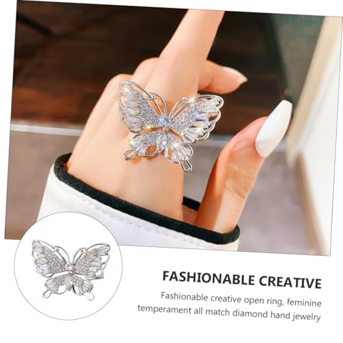 Healvian Verstellbarer Schmetterlingsring Damen Modeschmuck Zirkonia Fingerdekoration Elegant für Party Alltag Cosplay von Healvian