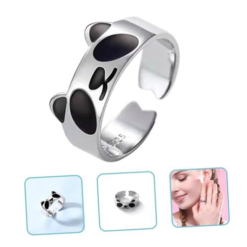 Healvian Verstellbarer Schwarzer Offener Damenring Panda Design Kreativer Metallring Eleganter Schmuck für Mädchen und Frauen Alltag und Festtage von Healvian