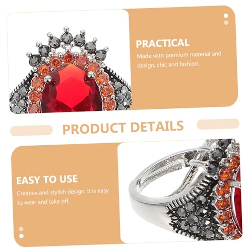 Healvian Verstellbarer Vintage Damen Ring mit Großem Rotem Kreatives Design Modischer Schmuck für Frauen Dekorativer Fingerring für Besondere Anlässe von Healvian