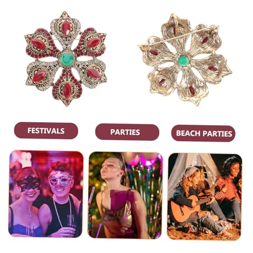 Healvian Vintage Barock Brosche mit Glanz und Strass Rotes Blumenmotiv Festliche Anstecknadel für Damen Eleganter Schmuck für Weihnachten und Jubiläum Einzigartiges Palast design von Healvian