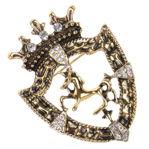 Healvian Vintage Brosche Herren Anstecknadel Zinklegierung Dekorative Kleidung Brosche mit Feinen Details für Anzug Pullover und Party Antik Goldfarbene Krone und Schild Design von Healvian