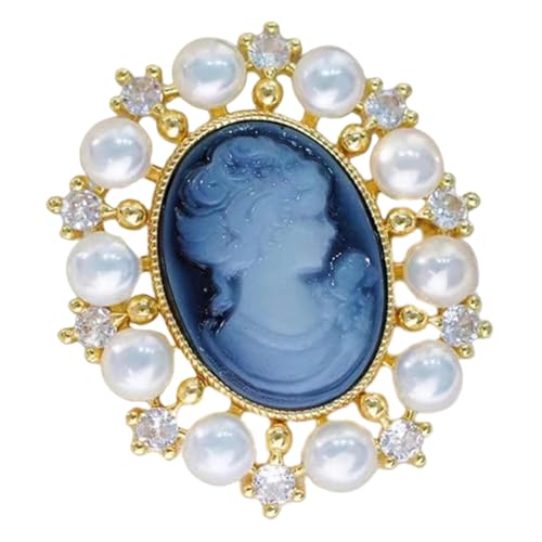Healvian Vintage Brosche Pin Damen Perlenbrosche mit Damenporträt Stilvolle Retro Kupferbrosche für Kleidung Taschen Schals Vielseitig als Anstecknadel und Halskettenanhänger von Healvian