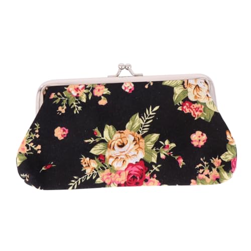 Healvian Vintage Canvas Geldbörse Damen Retro Besticktes Portemonnaie mit Blumenverschluss Langlebige Clutch mit Münzfach und Kartenfächern Stilvoll und Robust für Alltag und von Healvian