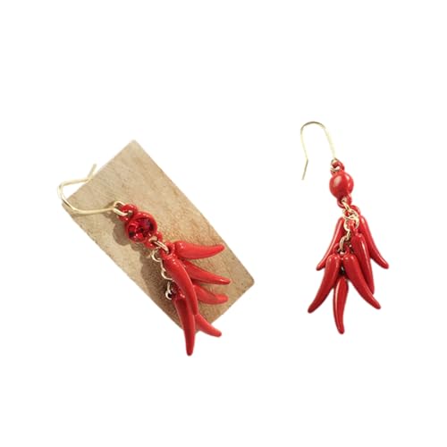 Healvian Vintage Chili Ohrringe für Frauen Kreative Lange Quasten Ohrringe im Orientalischen Stil Rote Baumelnde Ohrhänger Damen für Party Shopping und Alltag von Healvian
