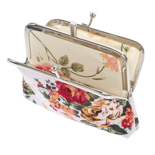 Healvian Vintage Damen Geldbörse mit Floralem Muster Doppellagiges Canvas Material Kompakte und Kartenaufbewahrung Kleine Handtasche für Alltag und Reisen Weiß von Healvian
