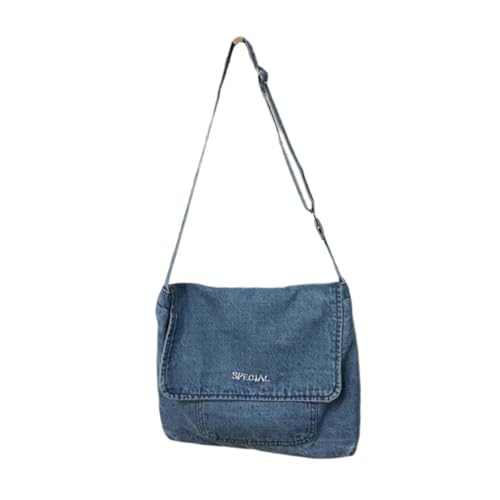 Healvian Vintage Denim Umhängetasche Damen Crossbody Bag aus Robustem Stoff Geräumig für Alltag Shopping Urlaub Verstellbarer Riemen Lässige Messenger Schultertasche in Blau von Healvian