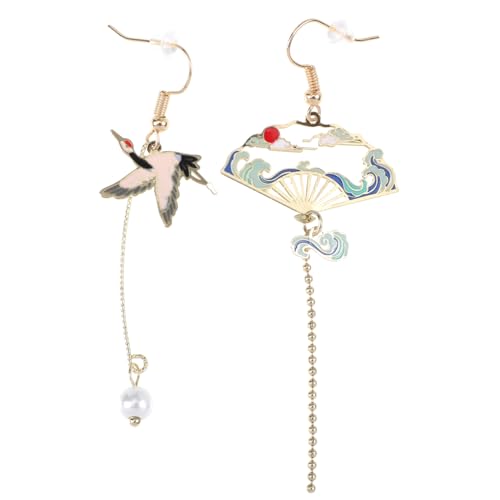 Healvian Vintage Fächerohrringe mit Asymmetrische Ethno Dangler Halbkreisförmige Ohrhänger Chinesisches Design Symbolisch für Langlebigkeit und Wohlstand Geeignet als von Healvian