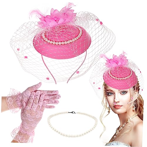 Healvian Vintage Fascinator Headband Set mit Handschuhen und Perlenkette für Damen Jahre Flapper Accessoires Elegantes Tea Party Outfit Passend zu Abendkleid und Hochzeit von Healvian