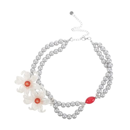 Healvian Vintage Blumenhalskette Mit Kunstperlen Doppellagiger Schlüsselbeinschmuck Blumenhalsband Für Imitationsperlen- Für Hochzeit Und Party von Healvian