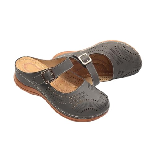 Healvian Vintage Keilabsatz Sandalen Damen Komfortable Hausschuhe Mittelabsatz Retro Slipper Freizeit Bequeme Pantoletten für Alltag und Sommer von Healvian