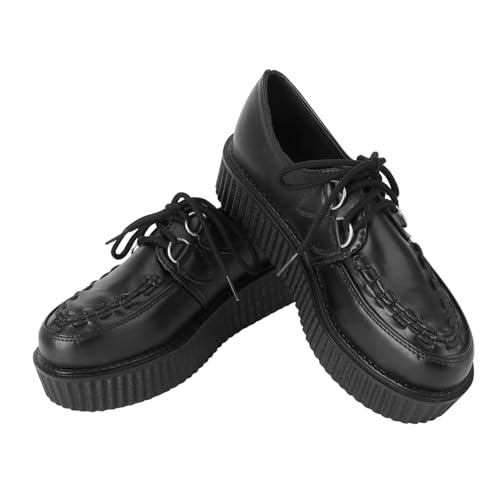 Healvian Vintage Lederschuhe Mädchen Japanische Retro Sneakers mit Runder Spitze Dicke Plateau Sohle rutschfest Bequem für Frühling und Herbst Modische Kreative Damenschuhe von Healvian