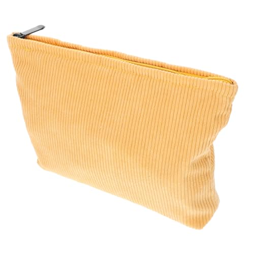 Healvian Vintage Make Up Tasche Große Kosmetiktasche aus Weichem Cordstoff Gelb Geräumige Reise Kosmetik Organizer Tasche für Damen mit Modischem Niedlichem Design von Healvian