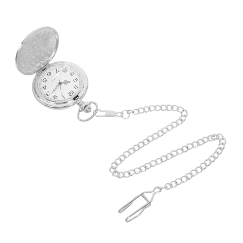 Healvian Vintage Mechanische Taschenuhr mit Kette Handaufgezogen Großes Silbernes Gehäuse mit Klassischer Gravur Flip-Cover-Schutz Präzises Mechanisches Innenleben für Herren und Damen von Healvian